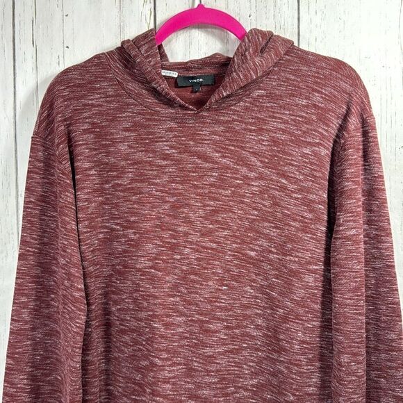 Vince Marled Burgundy Hooded Long Sleeve Top Minimalist Cozy Luxe Fall Street - Picture 7 of 16